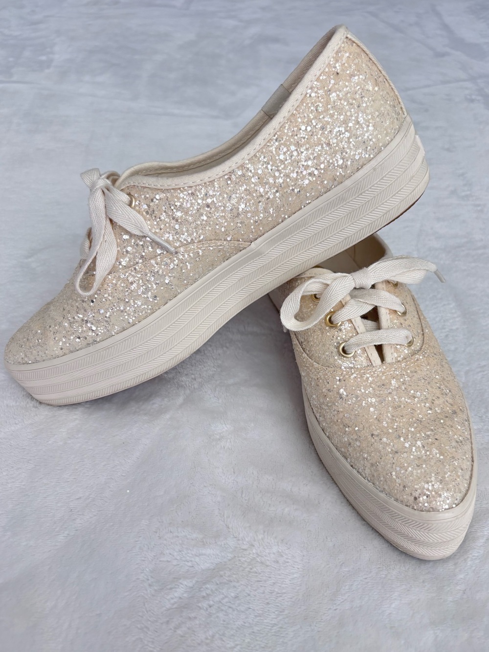 KEDS Point Cream Glitter Cream Lace-Up Platform Sneakers--NEW--8